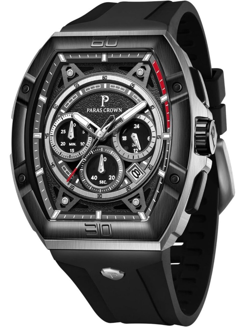 Men's Silver Black 5ATM Waterproof Quartz Luxury Chronograph Analog Wrist Watch